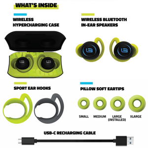 HyperSonic Evolution- Hyper Definition Bluetooth Earbuds (Wireless Charging Case, iPX7 Water Resistance, Sport Hooks)